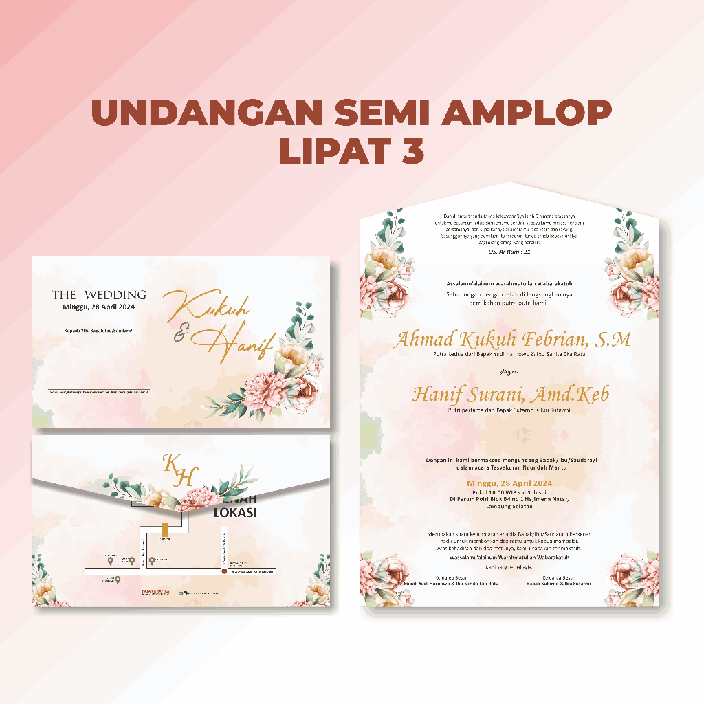 Jual Undangan Pernikahan Semi Amplop Lipat 3 Free Foto Shopee Indonesia