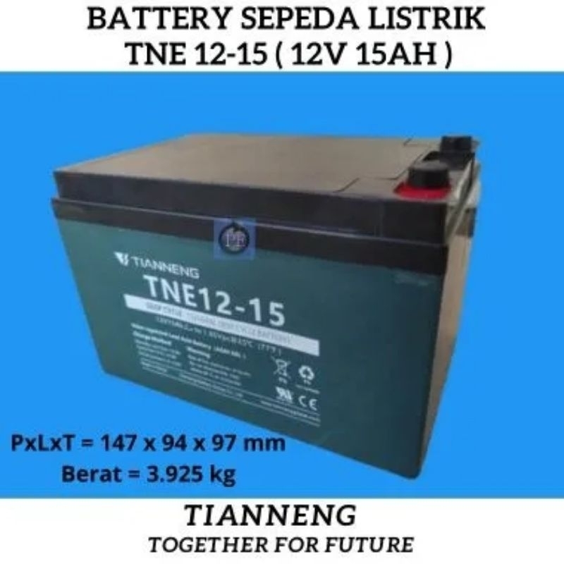 Jual Tianneng TNE1215 Aki Kering Sepeda Listrik 12V 15Ah General Deep