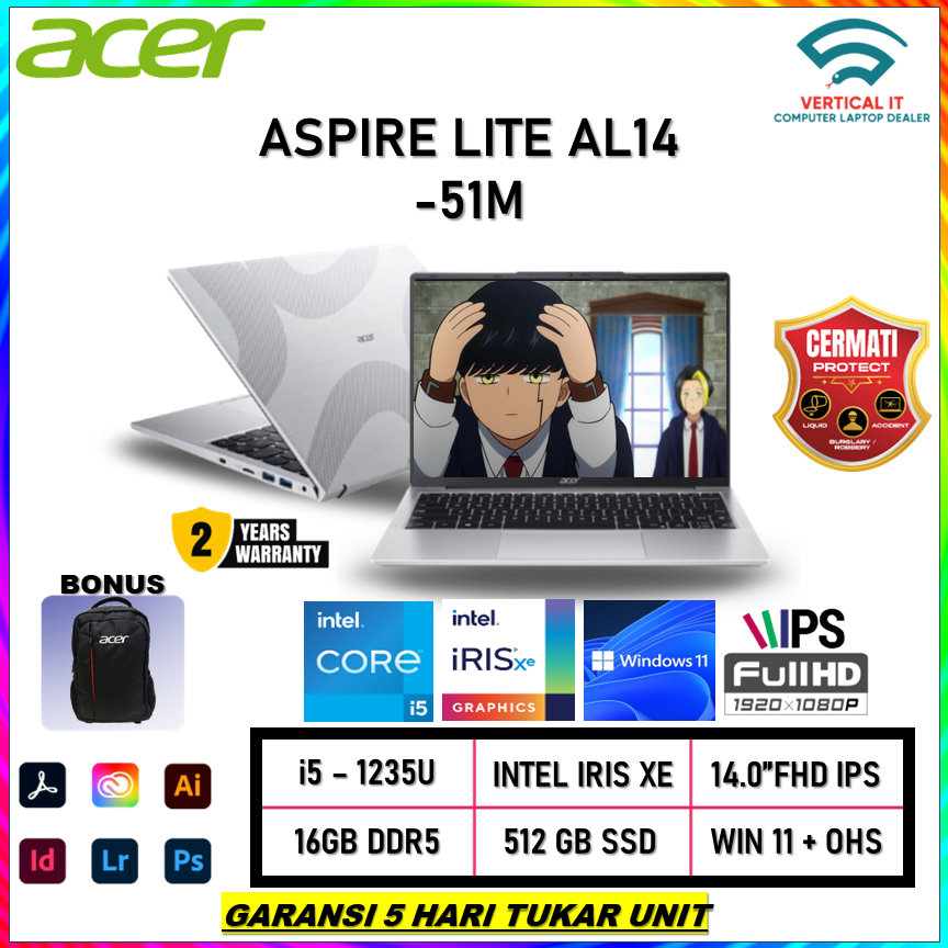 Jual Laptop Acer Aspire LITE AL14 51M I5 1235U Ram 16gb Ssd 512gb W11