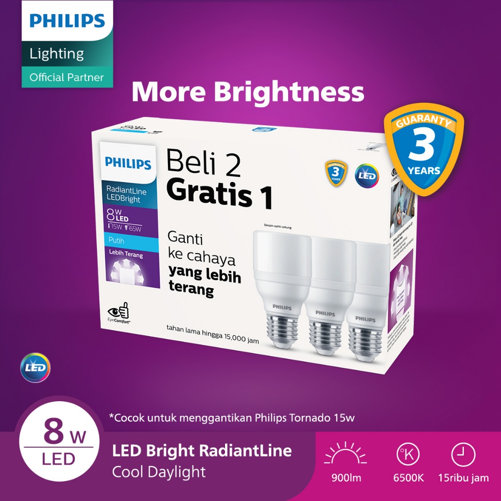 Jual Philips Lampu Multipack Radiantline LEDBright 8W 6500K 230V Putih