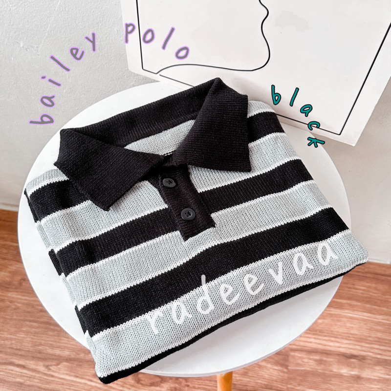 Jual Sweater Polo Bee Knit Motif Garis Blaster Atasan Rajut Wanita