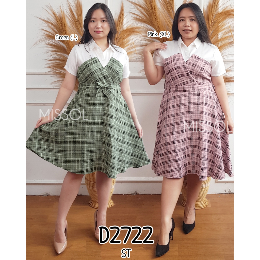 Jual Missol Dress Lengan Pendek Kombi Motif Polos D K D