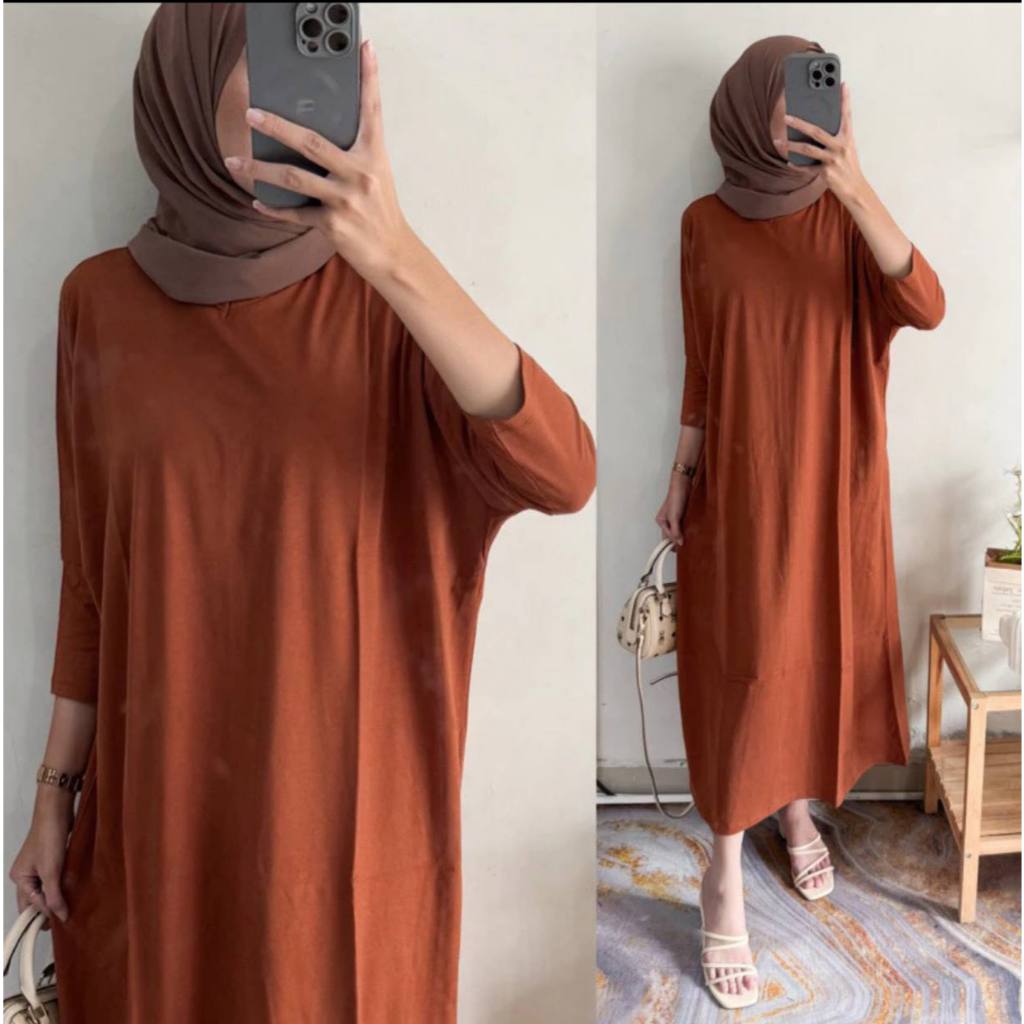 Jual Lavina Batwing Midi Dress Kaos Cotton Combed 30s Polos Wanita