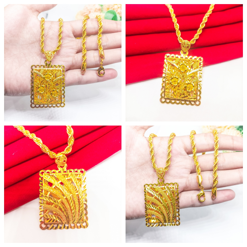 Jual Kalung Set Liontin Berlapis Emas 24K Gold Persegi Panjang Emas