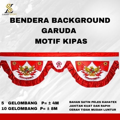 Jual Bendera Background Garuda Motif Kipas Bekron Merah Putih Bahan