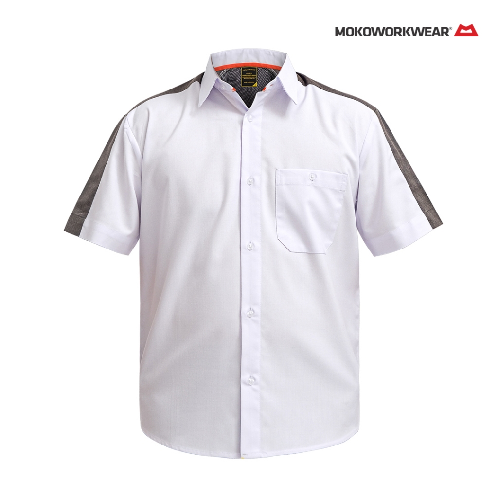 Jual WORKSHIRT KEMEJA BAJU SERAGAM KERJA PUTIH ABU LIST ORANGE