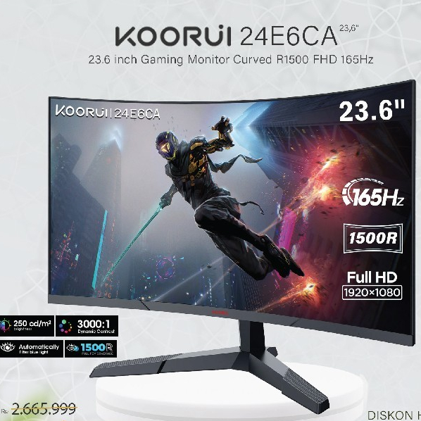 Jual KOORUI 23 6 Inch Gaming Monitor Curved R1500 FHD 165Hz 24E6CA