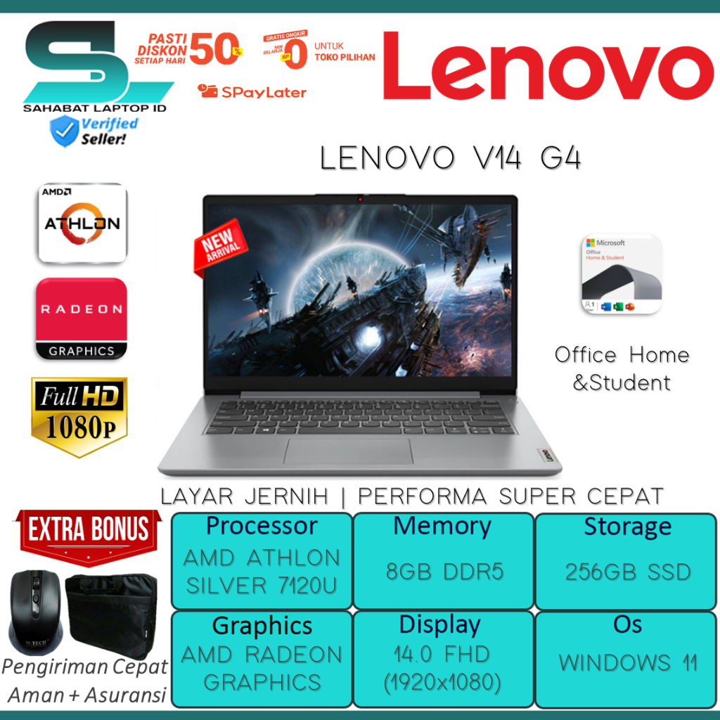 Jual Laptop Lenovo Slim V14 G4 Amd Athlon Silver 7120u 8gb 256gb Ssd