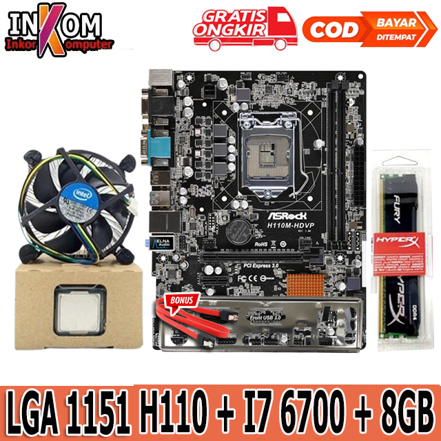 Jual Paket Mobo Motherboard H110 LGA 1151 DDR4 Plus I7 6700 Dan Ram