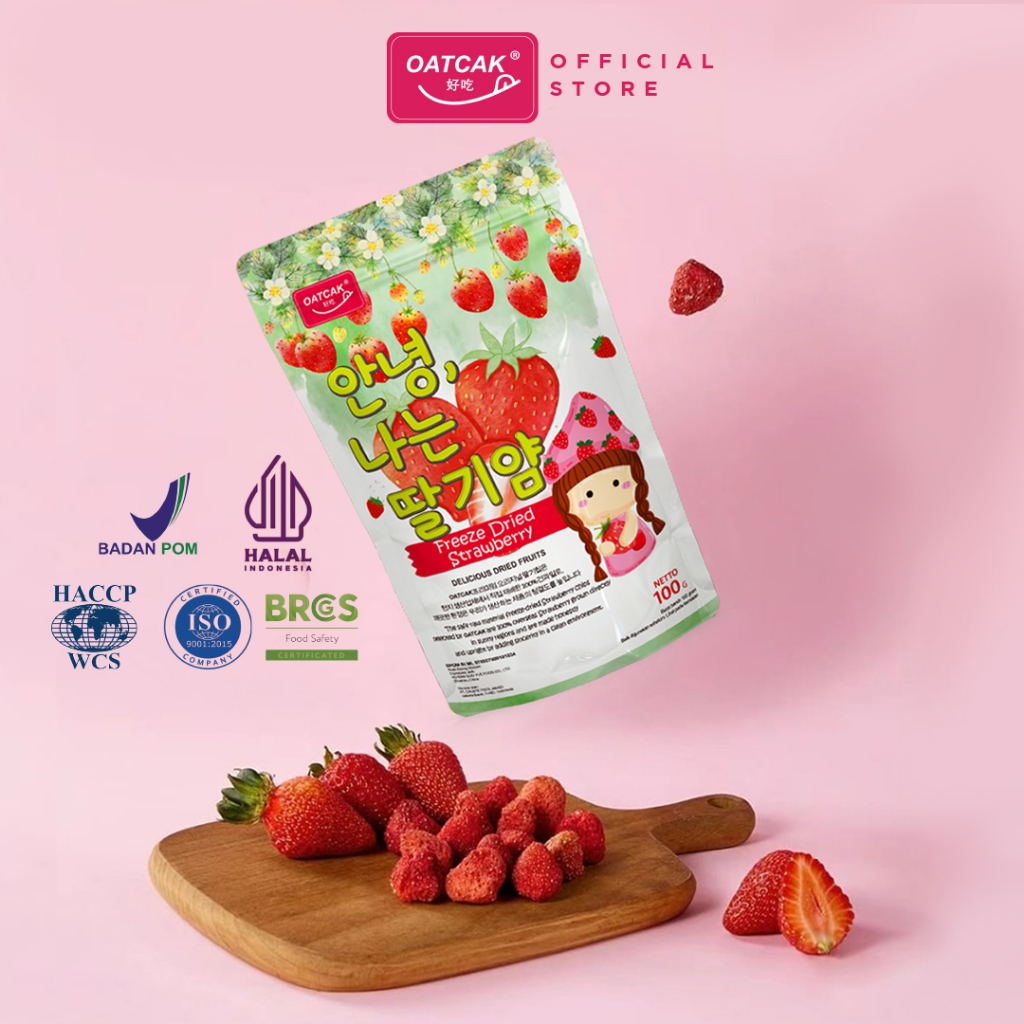 Jual Oatcak Freeze Dried Strawberry Buah Kering Stroberi Halal Bpom