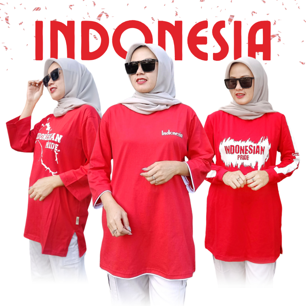 Jual Baju Spesial HUT RI Kaos Wanita Merah Putih Terbaru Atasan