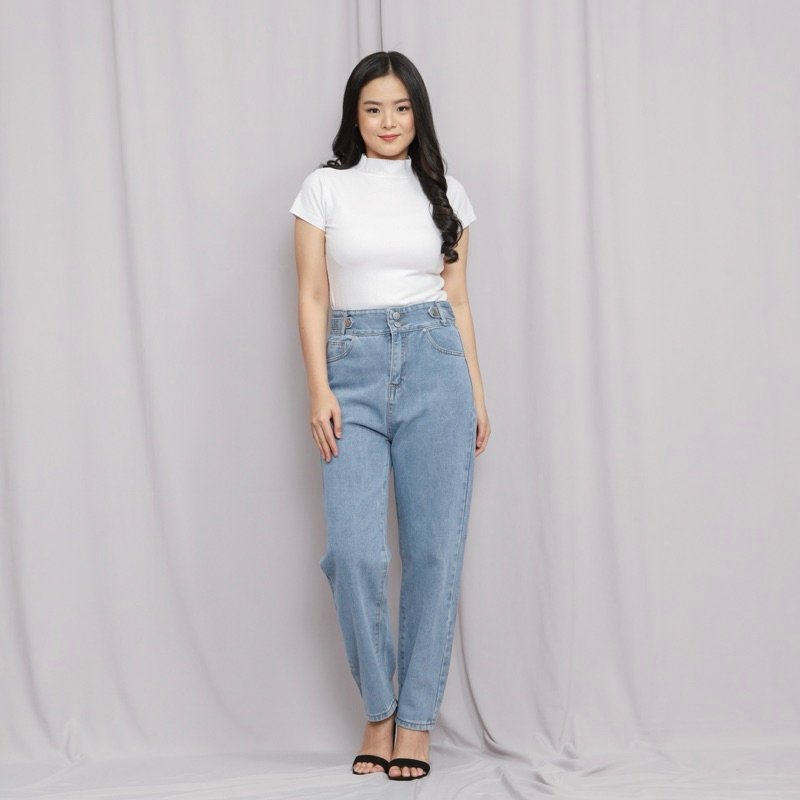 Jual Beevalue Celana Jeans Boyfriend Panjang Highwaist Wanita Bahan