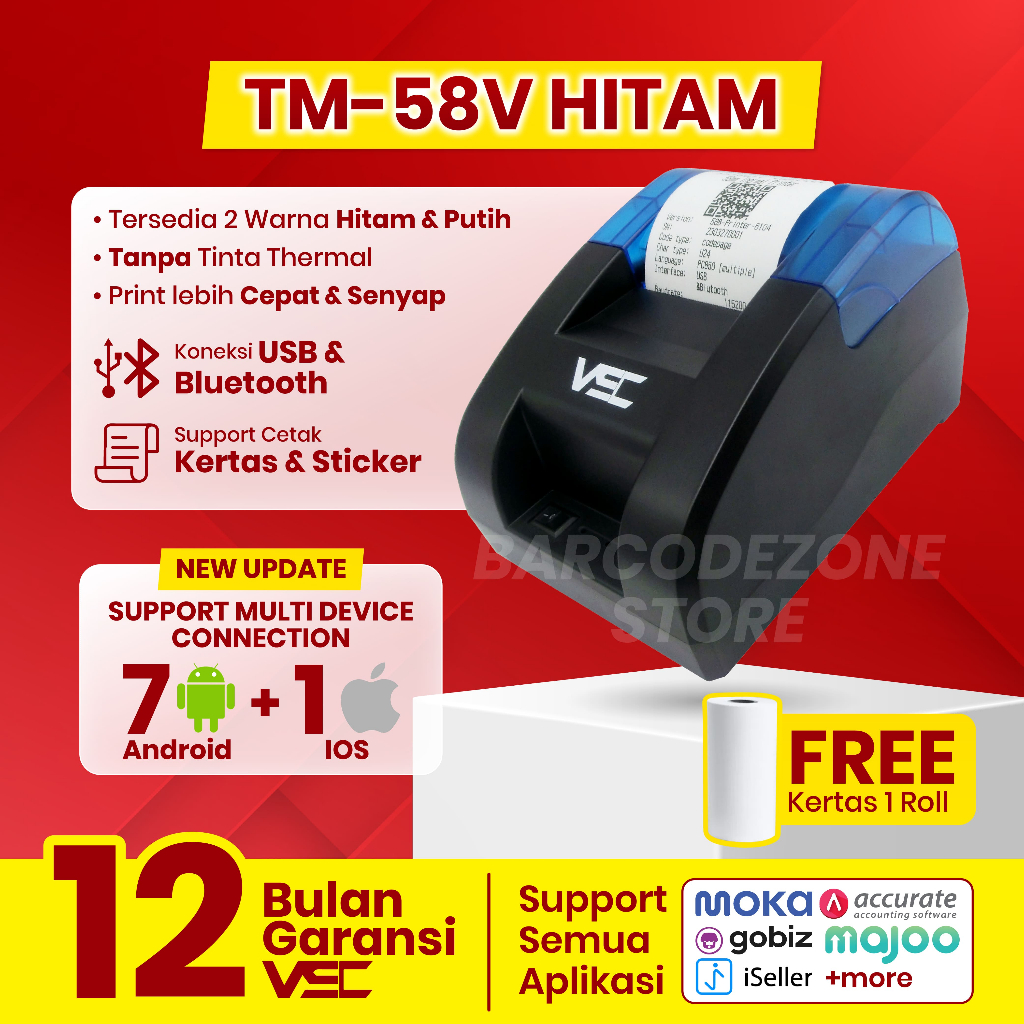 Jual PRINTER THERMAL 58MM BLUETOOTH VSC TM 58V RPP02N MOKA SUPPORT 7