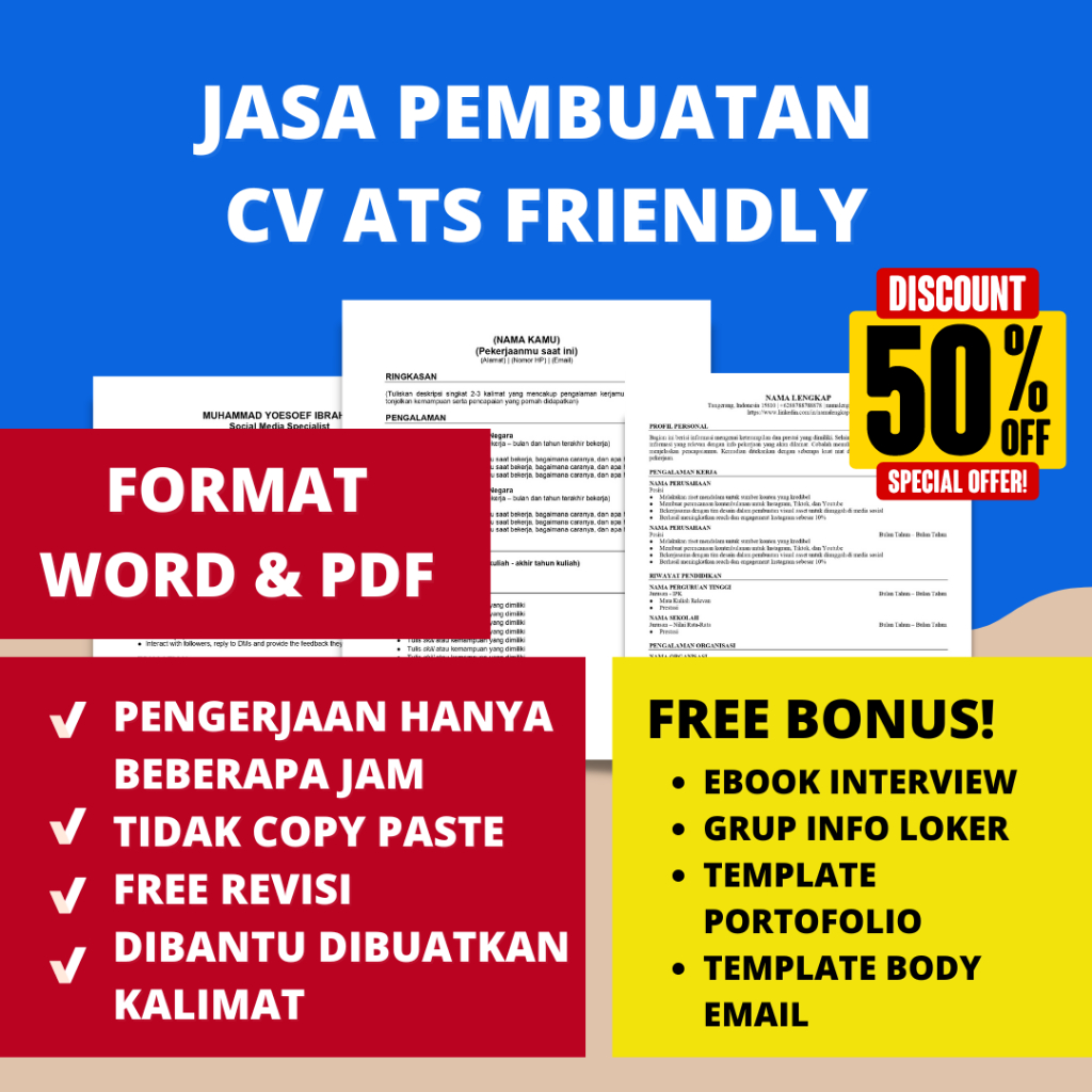 Jual CV ATS Friendly Jasa Pembuatan CV ATS Friendly Jasa Desain CV