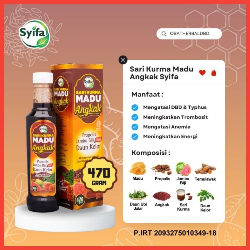 Jual Madu Angkak Sari Kurma Plus Propolis Daun Kelor Syifa Obat Tipes