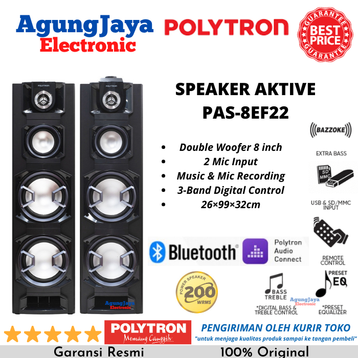 Jual SPEAKER AKTIF POLYTRON PAS 8EF22 BLUETOOTH USB DOUBLE WOOFER 8