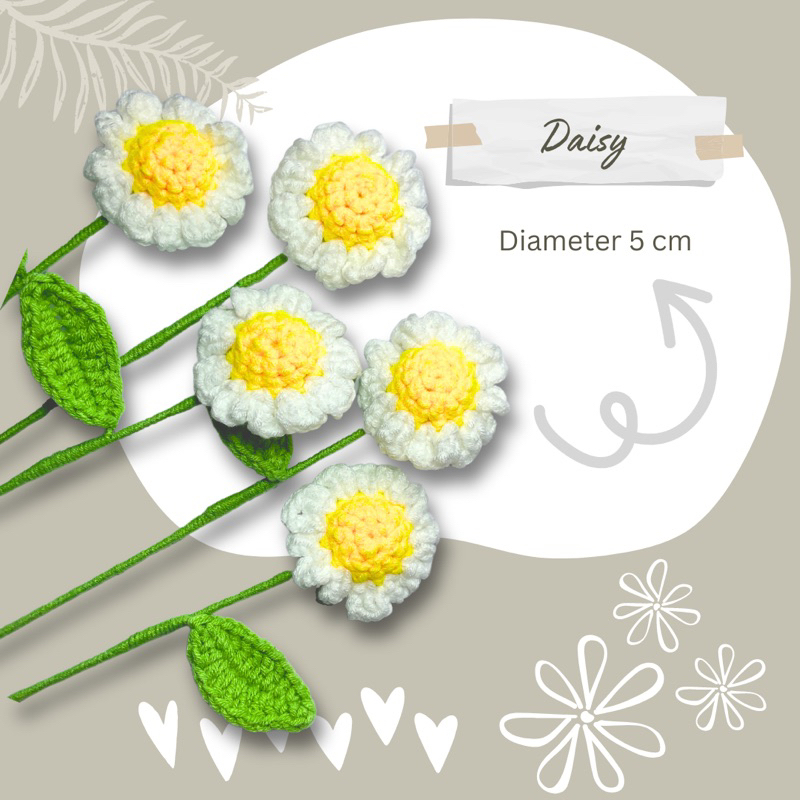 Jual Bunga Daisy Rajut Crochet Untuk Bahan Bunga Buket Hiasan Diy