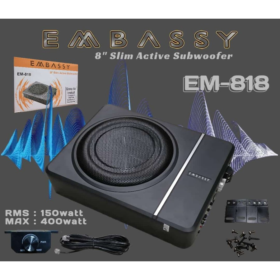 Jual Subwoofer Embassy EM 818 8 Inch Subwoofer Aktif Kolong Slim