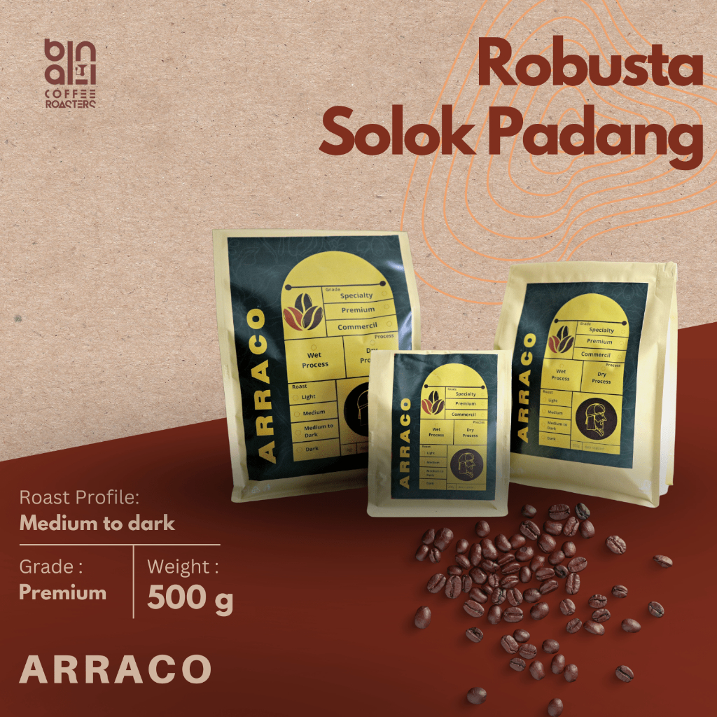 Jual ARRACO KOPI Kopi Robusta Solok Padang Natural 500 GR Biji