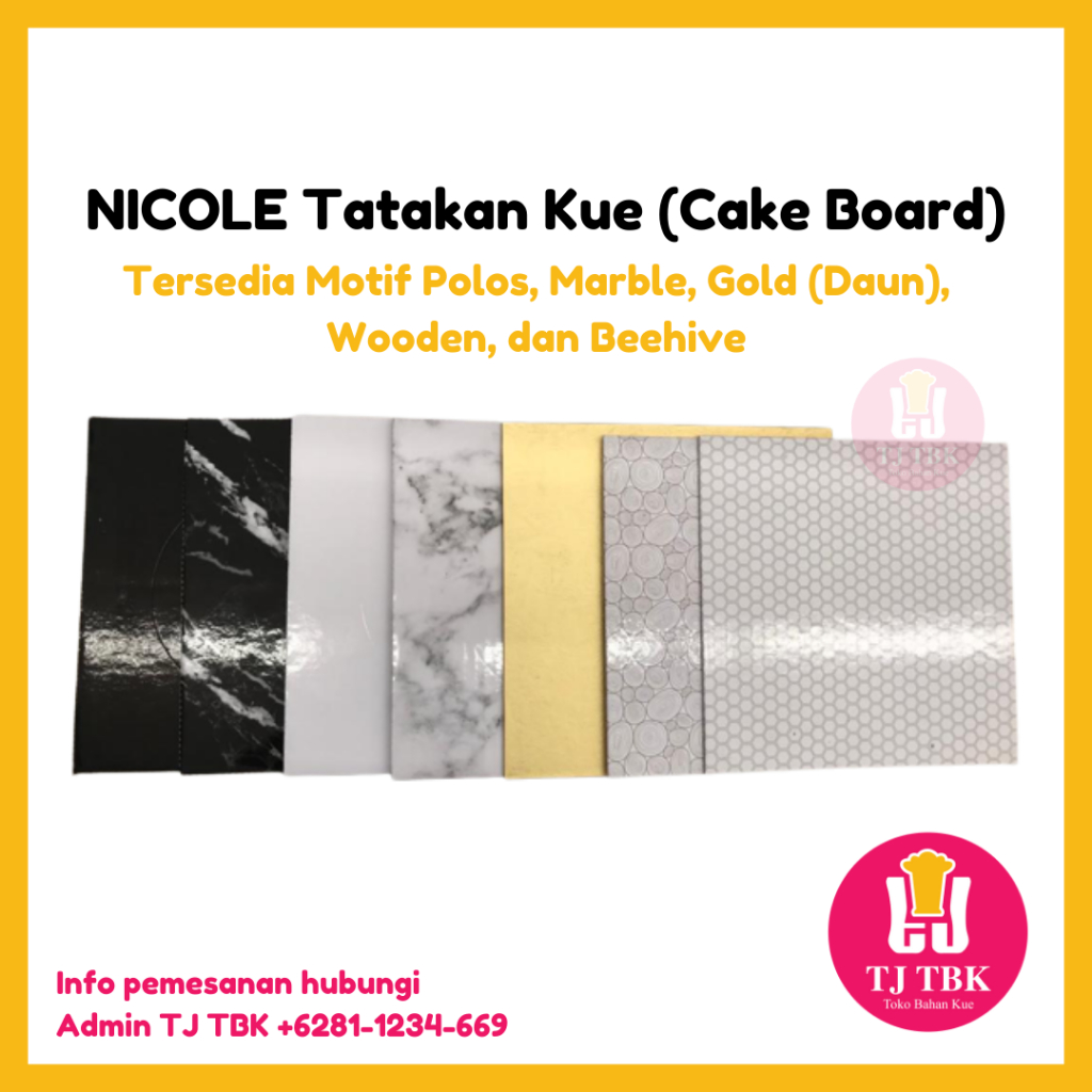 Jual Tatakan Kue Kotak NICOLE TEBAL Motif Polos Marble Gold Beehive