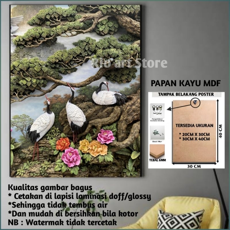 Jual Hiasan Dinding Bahan Papan Kayu Mdf Poster Burung Bangau7 Untuk