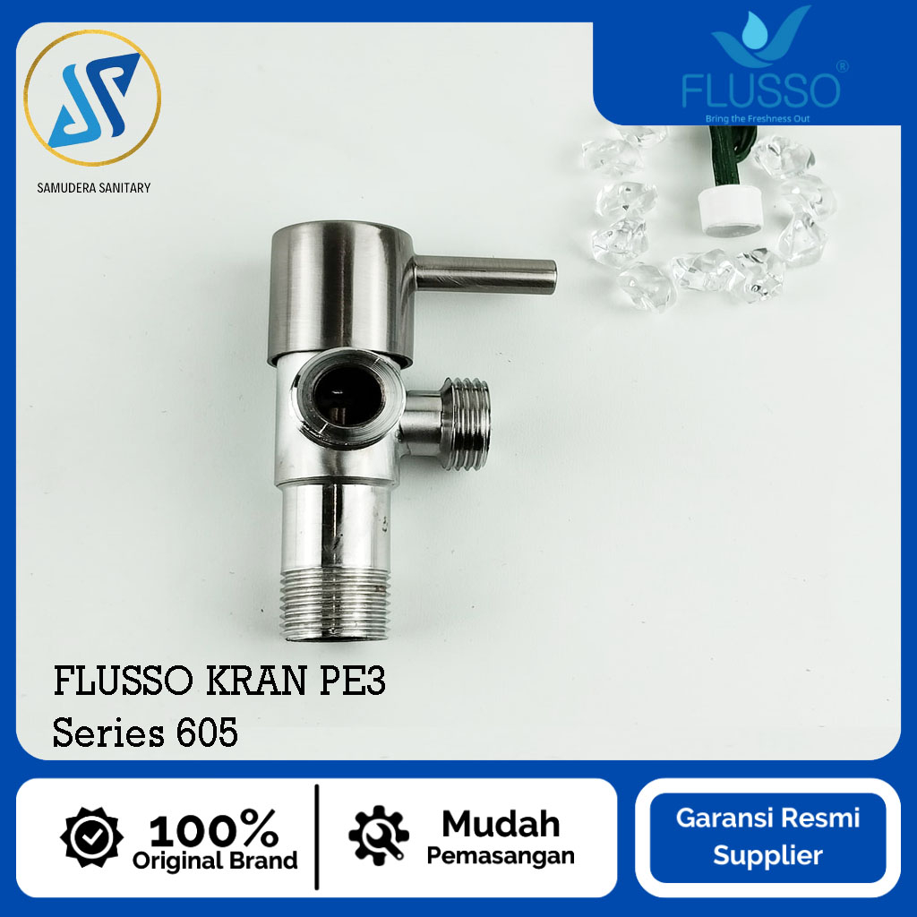 Jual FLUSSO Top Kran Air Cabang Stainless Stop Kran Closet Jet Shower