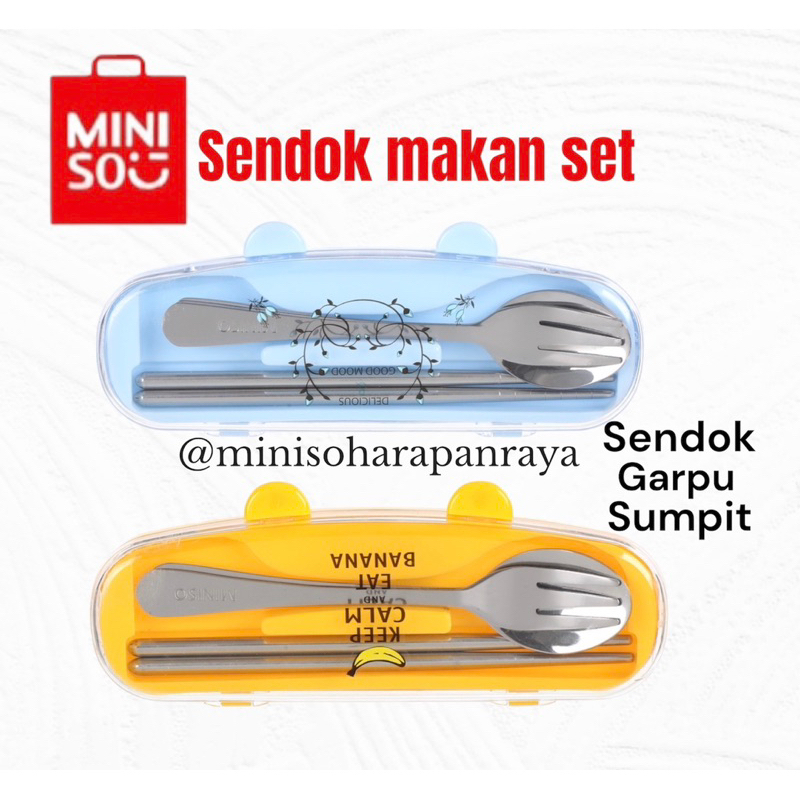 Jual MINISO Sendok Makan Set Stainles Steel Garpu Sendok Sumpit