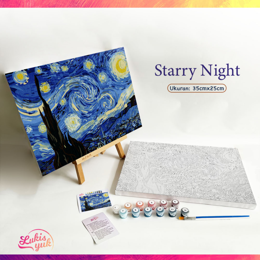 Jual Starry Night Paint By Numbers Kit 35x25cm Cat Akrilik