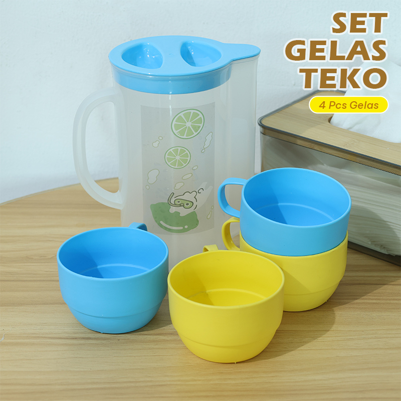 Jual Teko Gelas Set 4 Pcs Cangkir Teh Kopi Gelas Plastik Tahan