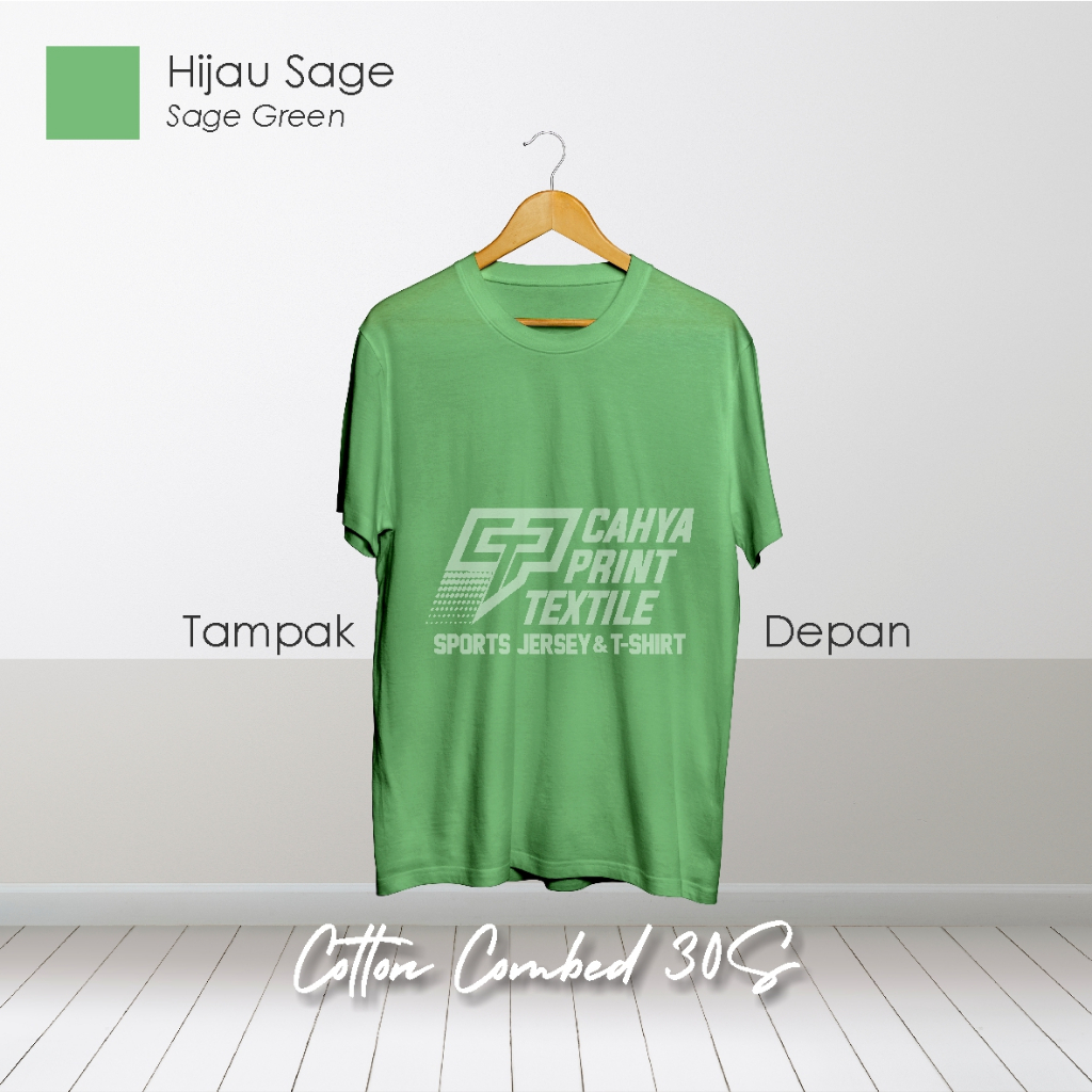 Jual Kaos Polos Lengan Pendek Cotton Combed 30S Warna Hijau Sage