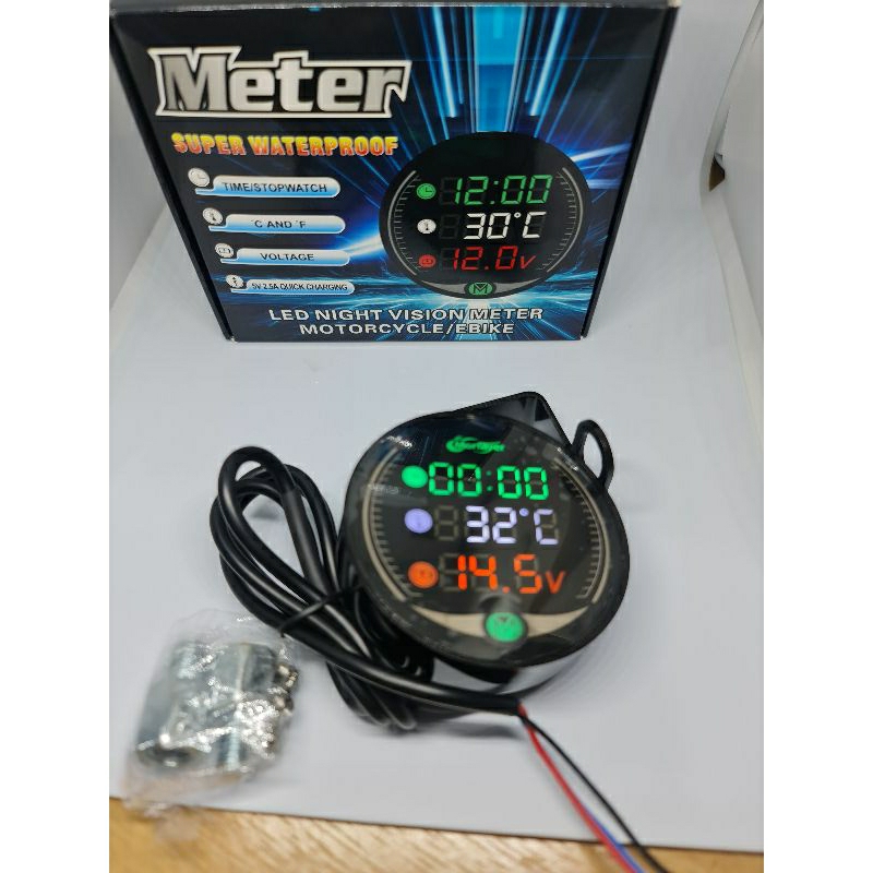 Jual Volt Meter Digital Led Bulat In Pengukur Suhu Jam Dan Aki Plus