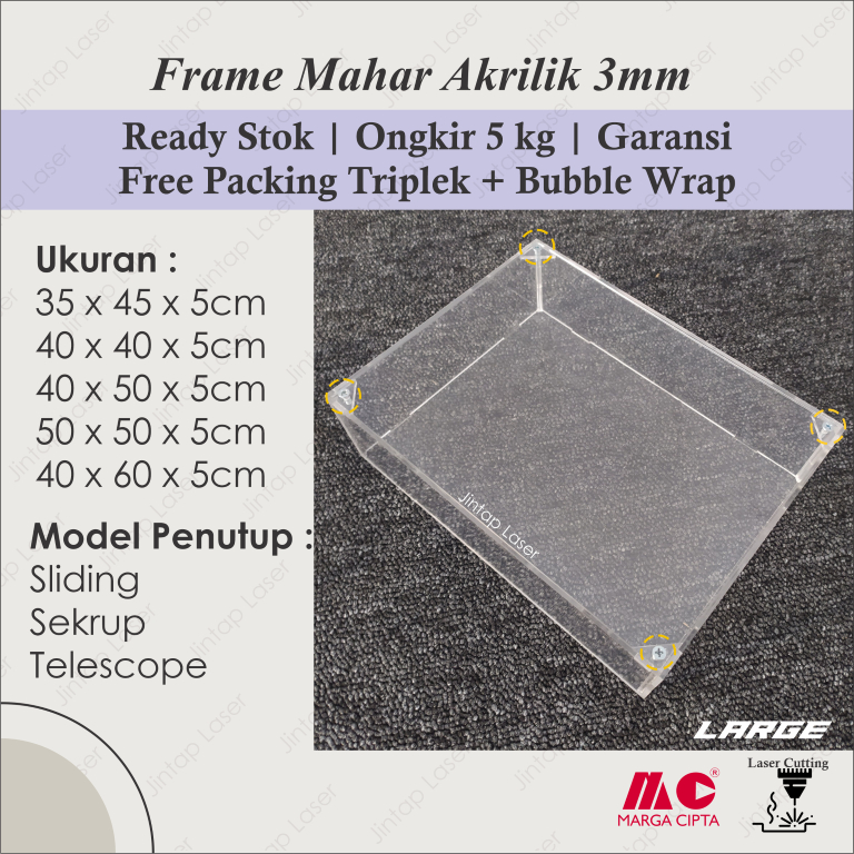 Jual Frame Akrilik Mahar 3mm 40x40 40x50 50x50 40x60 Pigura Full