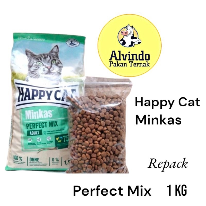 Jual Makanan Kucing HAPPY CAT MINKAS PERFECT MIX REPACK 1Kg Shopee