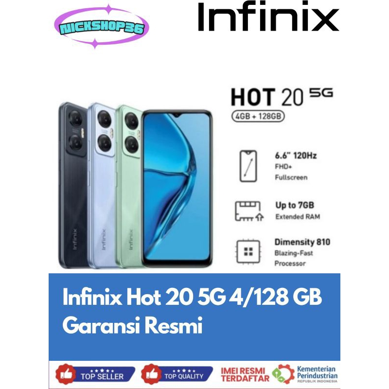 Jual Infinix Hot 20 NFC 5G 4GB 128GB Expansi Ram 3GB 7GB 128GB