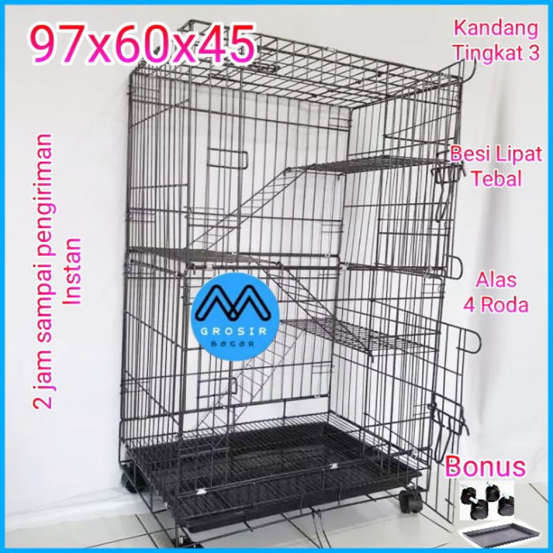 Jual Promo Kandang Kucing Tingkat Roda Kumplit Besi Lipat Tebal