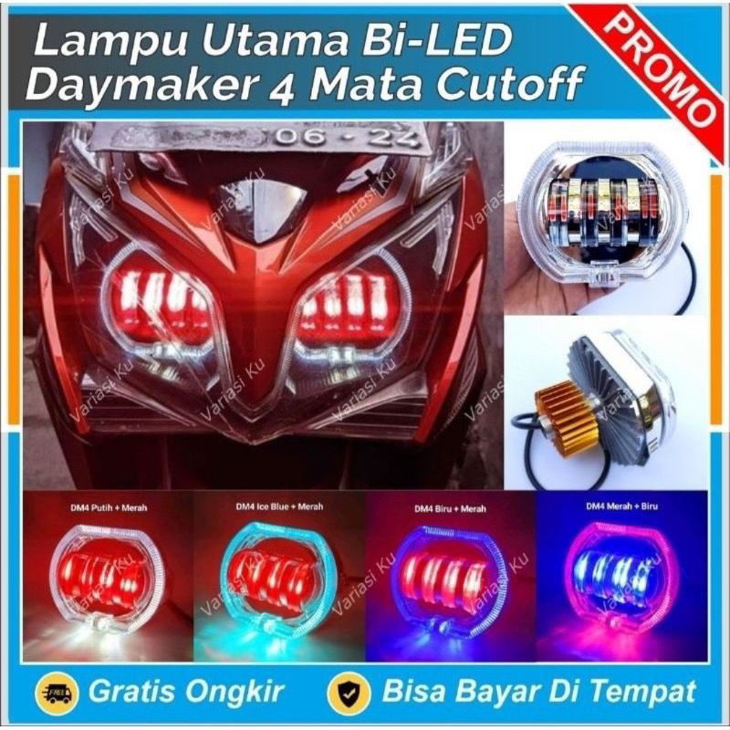 Jual Lampu Depan Led Biled Daymeker 4 Led Lampu Devil Merah Arus DC