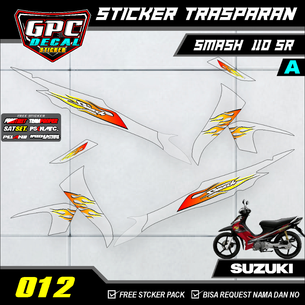 Jual Striping Transparan Suzuki Smash Sr Grafist Api Flame Simpel