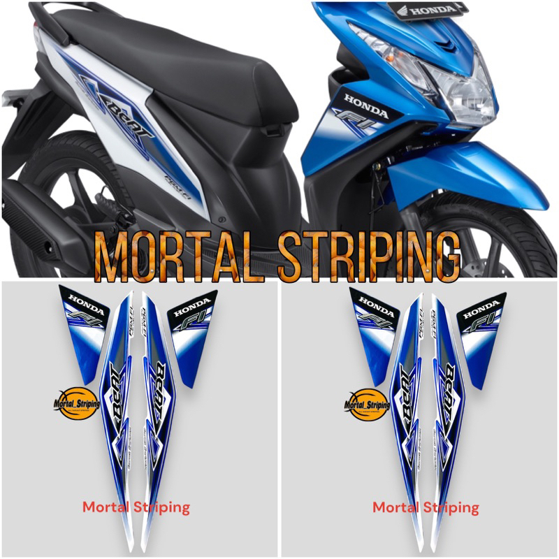 Jual Stiker Striping Lis Body Honda Beat Fi Biru Putih Standar