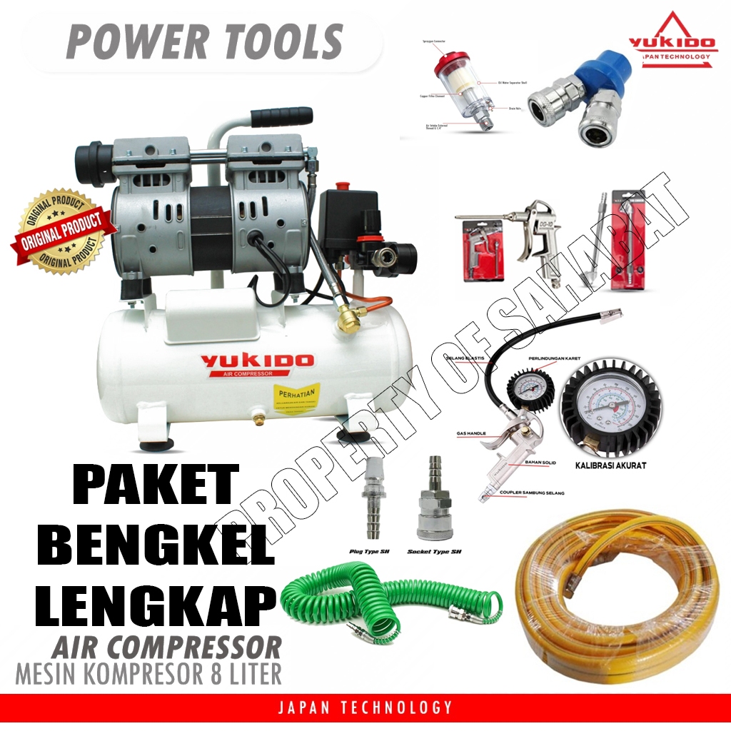 Jual PAKET SUPER LENGKAP Mesin Kompressor Oilless 0 75HP 3 4HP