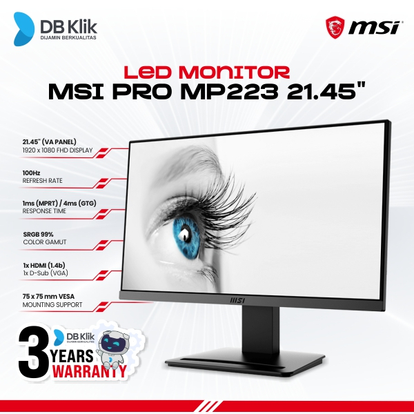 Jual Msi Led Monitor Pro Mp223 E2 21 45 Fhd 100Hz 1Ms Fhd Hdmi Dp Mp