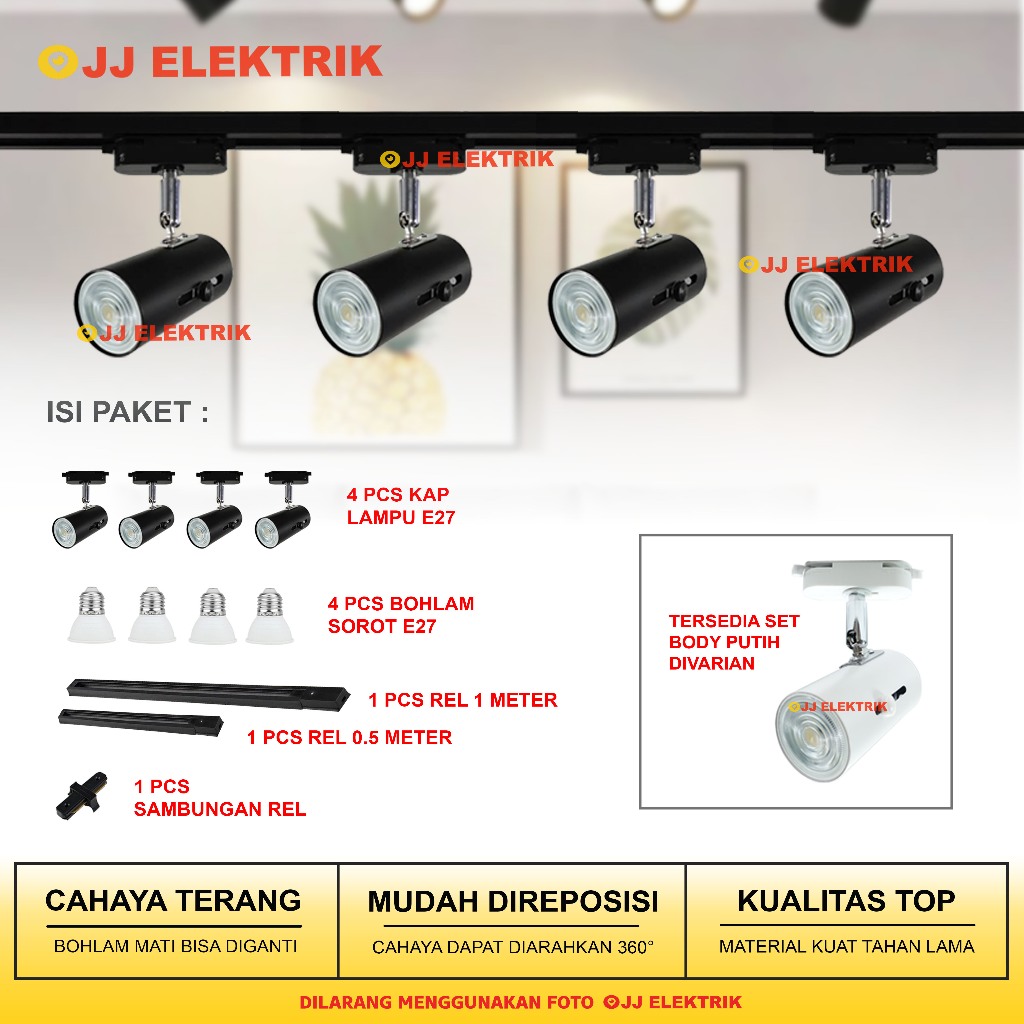 Jual Paket Lampu Sorot Rel Set Isi Spotlight Track Light Rell