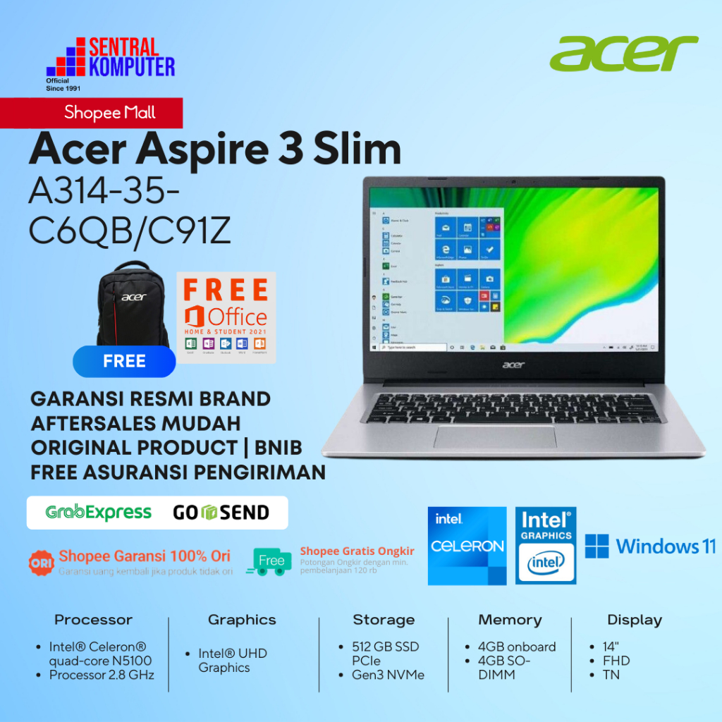 Jual Acer Aspire 3 A314 35 Celeron N5100 8GB SSD 512GB 14 FHD W11