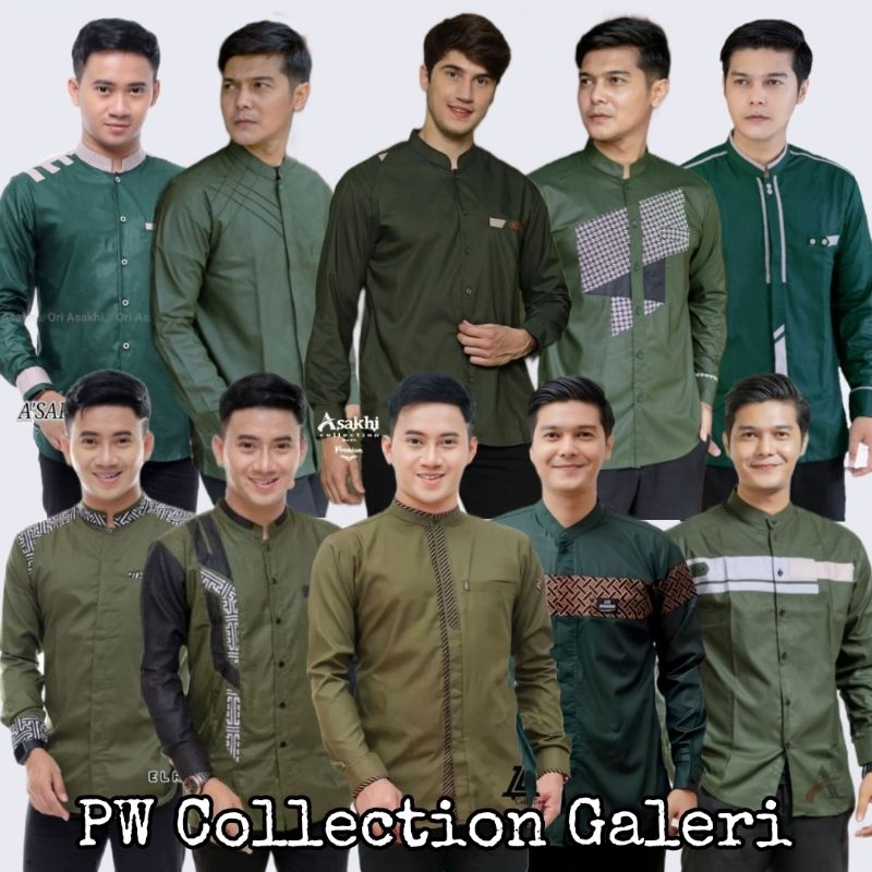 Jual Baju Koko Terbaru Pria Dewasa Lengan Panjang Warna Hijau Army