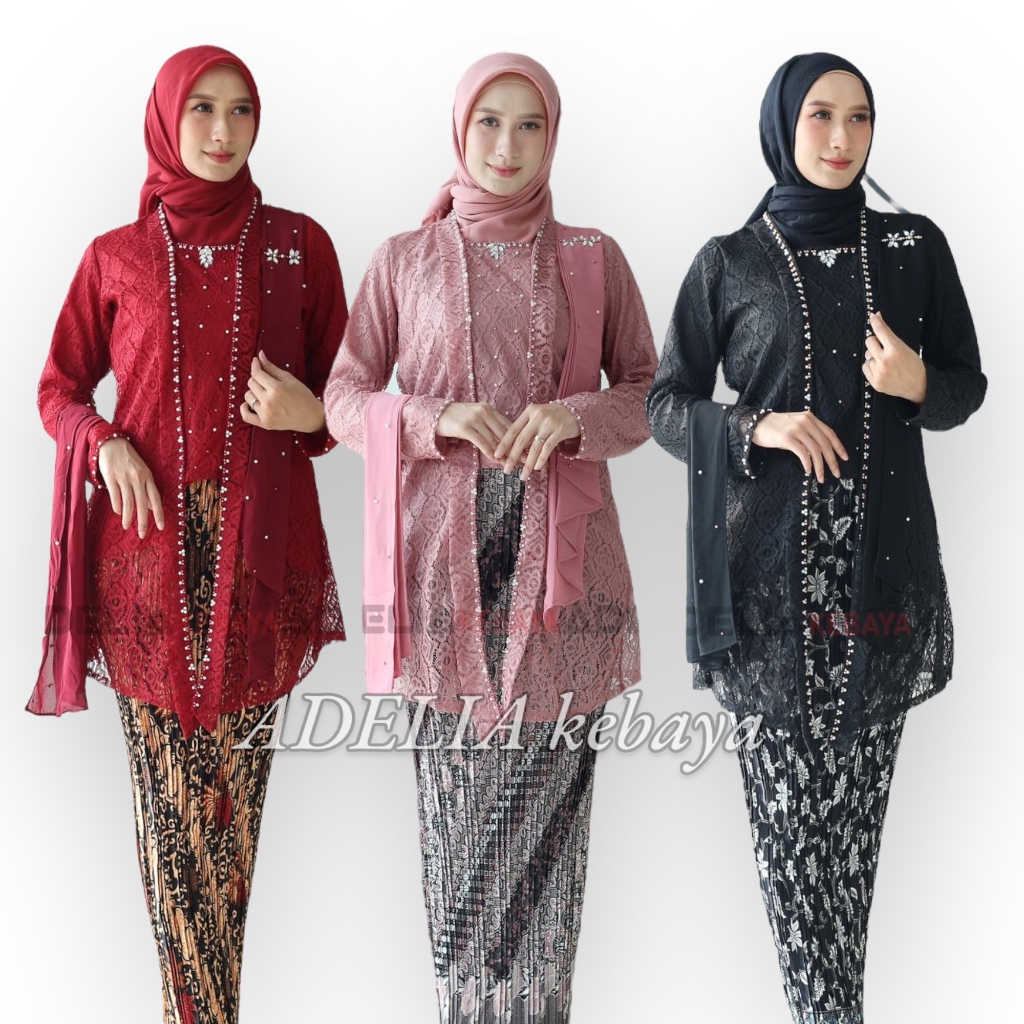 Jual COD Setelan Kebaya Tunik Selendang Kutubaru Payet Motif