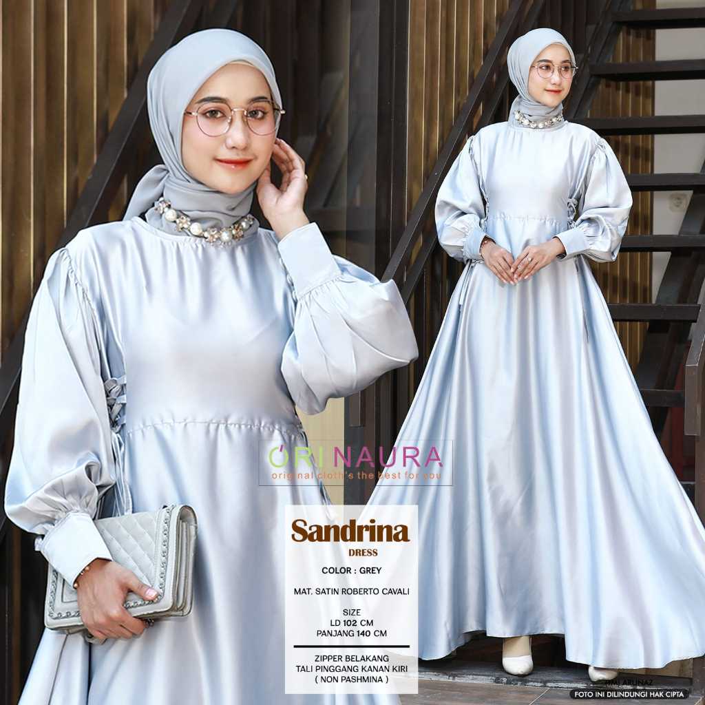 Jual Sandrina Dress Gamis Muslim Bahan Satin Premium Gamis Pesta Carla