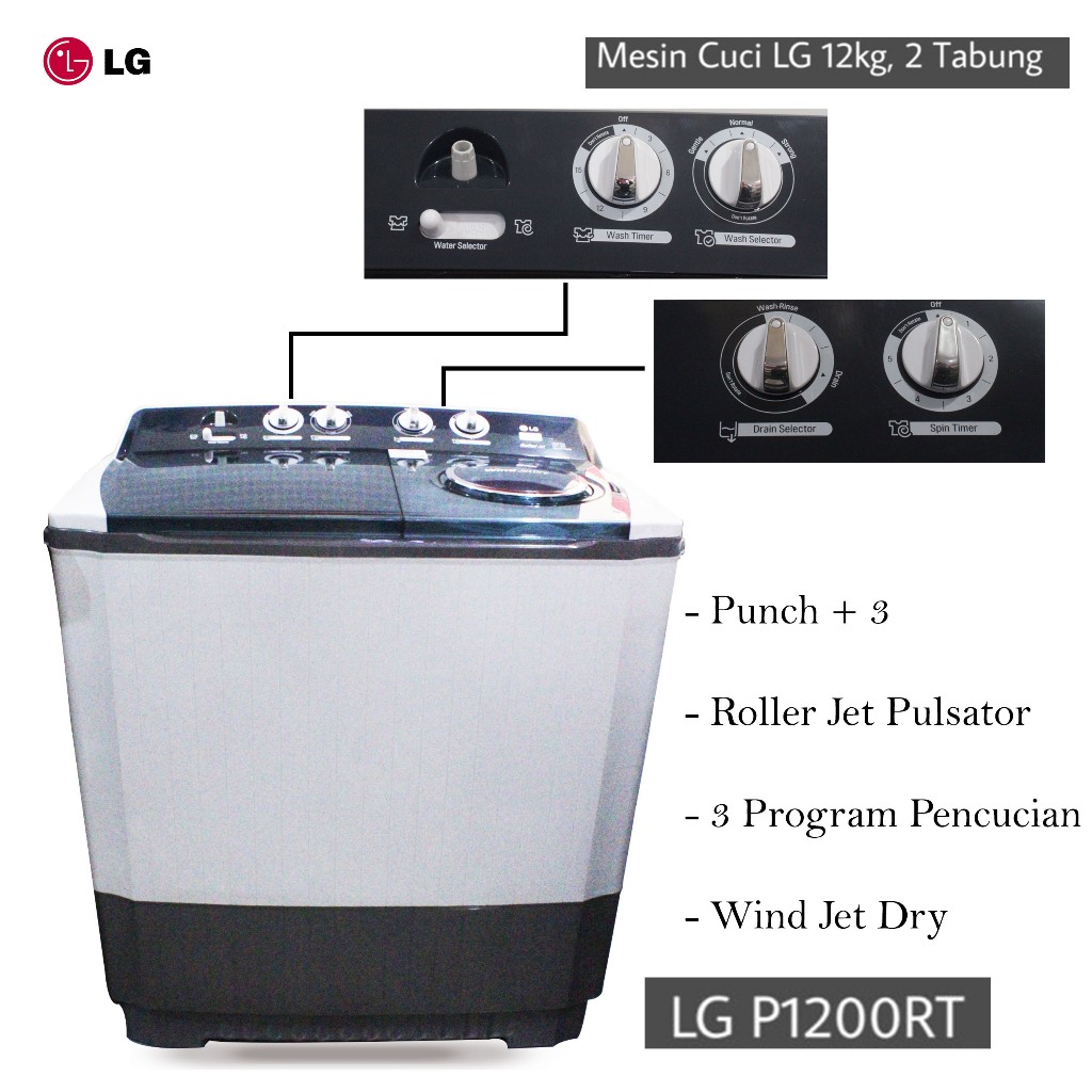 Jual Mesin Cuci LG 2 Tabung 12 Kg P 1200 RT Shopee Indonesia