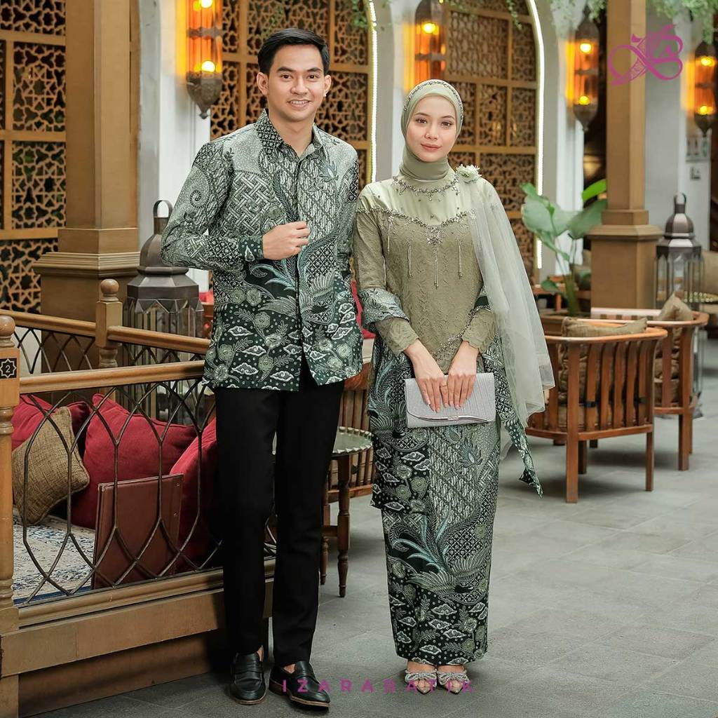 Jual Zenia Sage Setelan Baju Kebaya Batik Modern Couple Wisuda