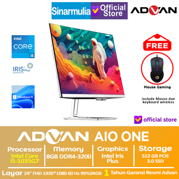 Jual PC Advan AIO One I5 1035G7 512GB SSD 8GB 99 SRGB 24 Win11