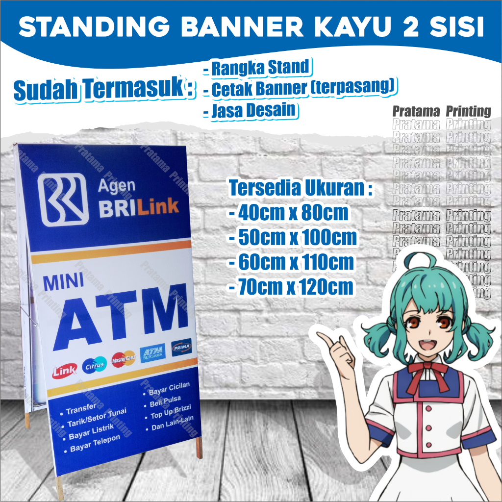 Jual Stand Banner Kayu Segitiga Portable 2 Sisi Bolak Balik Ukuran