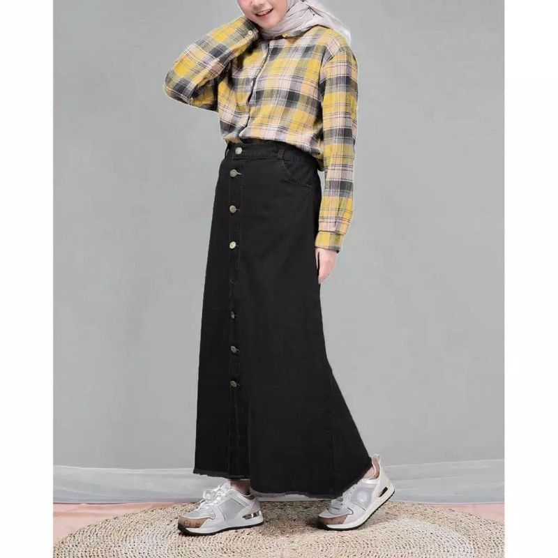 Jual ROK THEANA SPAN WANITA JEANS MAXI SKIRT ROK PANJANG HIGHWAIST